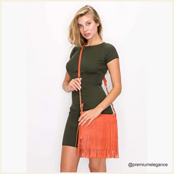 Faux Leather Fringe Crossbody Shoulder Bag with Adjustable Strap - Picture 2 of 7